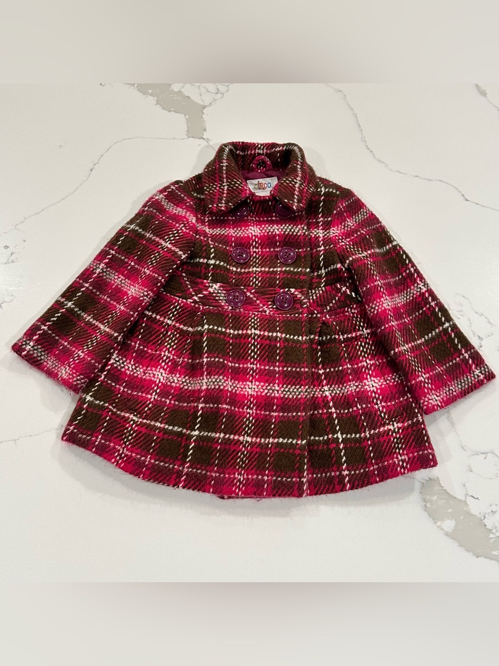 Circo Girls Pink Plaid Peacoat Jacket Coat 18M Toddler Winter Holiday Dressy